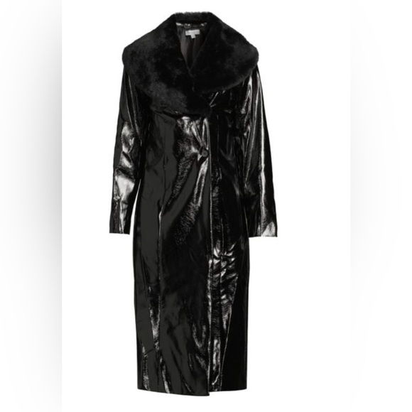 AREA STARS Stella Faux Fur & Vinyl Trench Black Coat Size Medium NWT - Picture 13 of 13